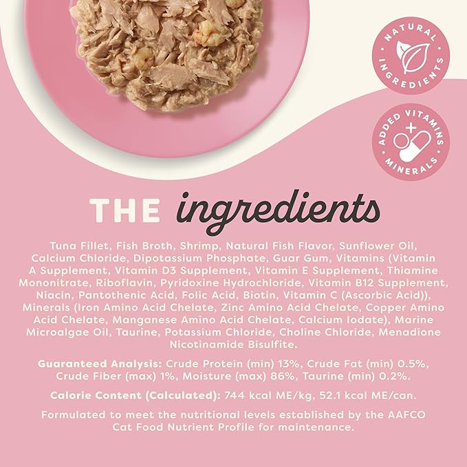 Applaws Vitality Wet Cat Food in Broth, Natural Canned Cat Food, Wet Food for Cats with Added Vitamins and Minerals, Grain and Carrageenan Free, Tuna Fillet & Shrimp in Broth (24 Count, 2.47 oz Cans)-PawvioPets