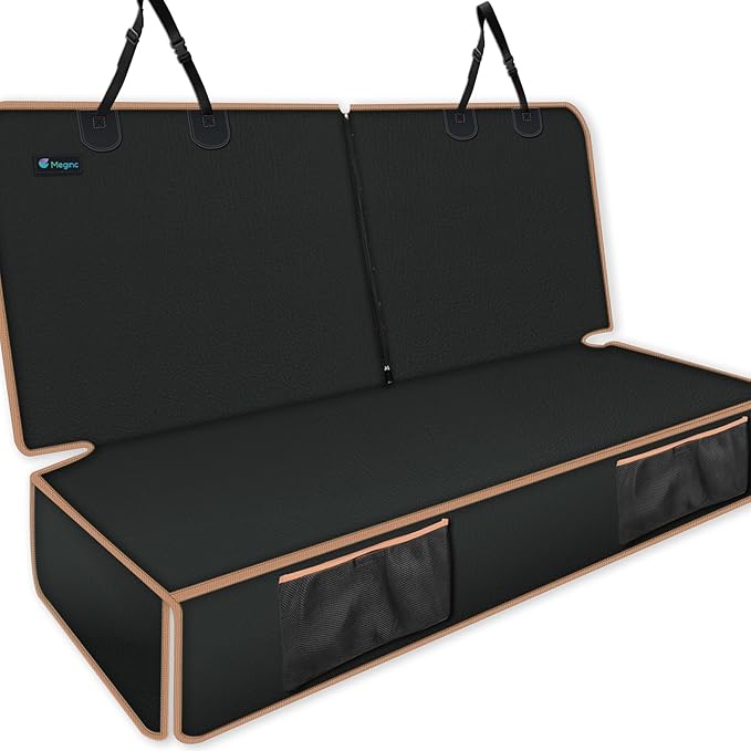 Dog Car Seat Cover for Back Seat, Waterproof PU Leather Bench Seat Covers for Trucks Ford F 150/Ram 1500/Chevy Silverado/GMC Covers, Non-Slip Back seat Pet Cover for Dogs in Car, Easy to Use and Clean-PawvioPets