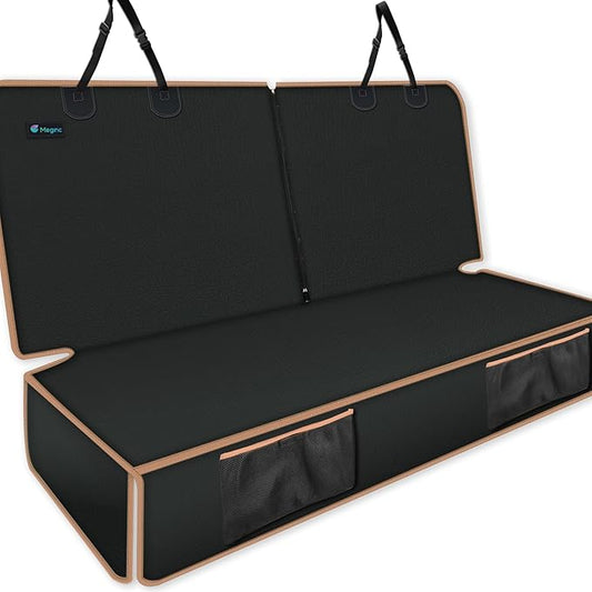 Dog Car Seat Cover for Back Seat, Waterproof PU Leather Bench Seat Covers for Trucks Ford F 150/Ram 1500/Chevy Silverado/GMC Covers, Non-Slip Back seat Pet Cover for Dogs in Car, Easy to Use and Clean-PawvioPets