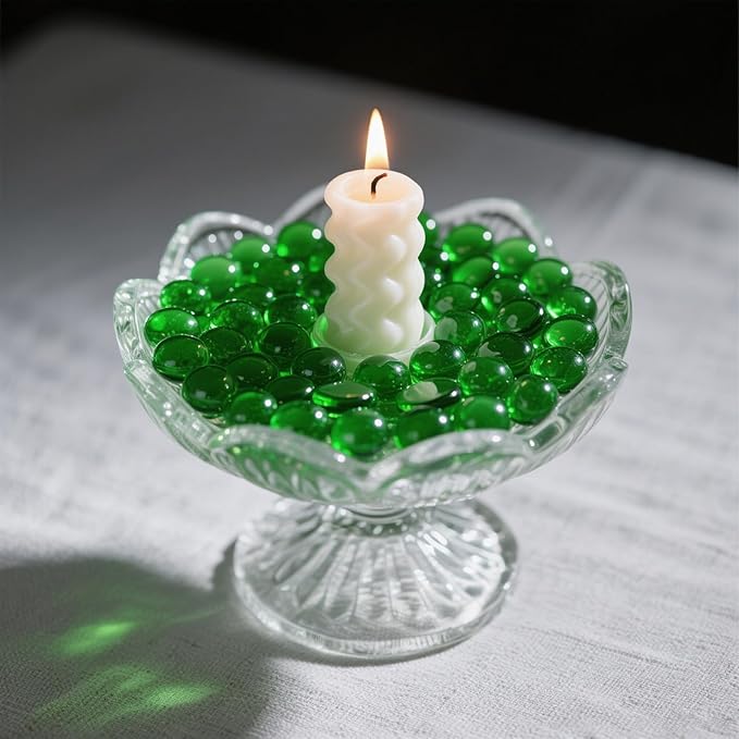 2.16LB Glass Beads Vase Filler Aquarium Gravel Decor Flat Glass Marbles Gems Pebbles Fish Tank Rocks Home Decorative Art Craft - Green-PawvioPets