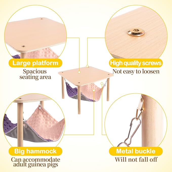 Enlarged Guinea Pig Hammock with Wooden Stand,Small Animal Hanging Bed Large Platform for Guinea Pigs Bunny Ferret Hamster Hiding Sleeping 13L x 13W x 11H in-PawvioPets
