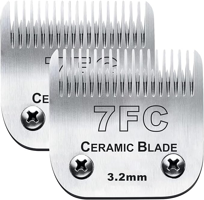 2PC 7FC Blade Dog Grooming Clipper Blade Compatible with Andis Dog Clipper/Oster A5/Wahl KM-10 Series,Ceramic Blade & Stainless Steel Blade-PawvioPets