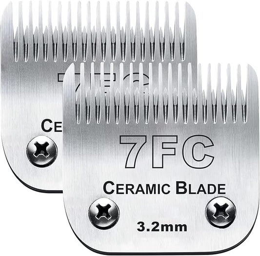 2PC 7FC Blade Dog Grooming Clipper Blade Compatible with Andis Dog Clipper/Oster A5/Wahl KM-10 Series,Ceramic Blade & Stainless Steel Blade-PawvioPets