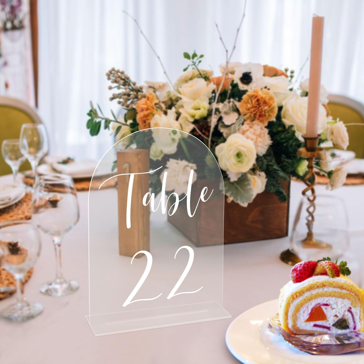 JOYIT Arch Wedding Table Numbers 1-30 with Stands – 5" X 7" Acrylic Table Signs with Clear Background White Text, Perfect Acrylic Table Numbers for Wedding Receptions, Parties, Anniversaries, and Events