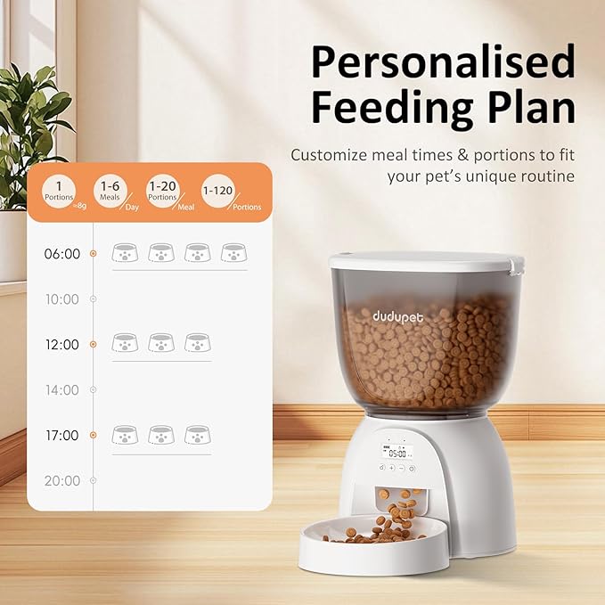 5L/21 Cup Automatic Cat Feeder, Timed Cat Dry Food Dispenser, Automatic Pet Feeders Dual Power Supply, 6 Meal Programmable 1-20 Portion Cats Feeder, Auto Dog Feeders,Pet Food Dispenser for Cats, Puppy-PawvioPets