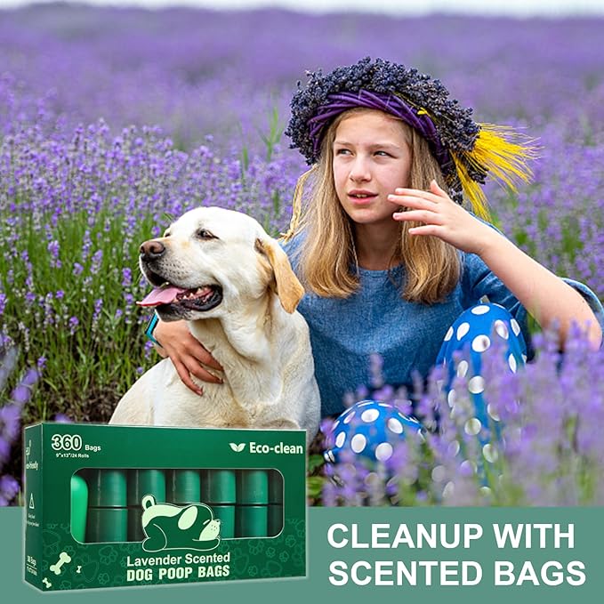 ECO-CLEAN 360 Count Dog Poop Bags with Dispenser, Leak-Proof, Lavender scented-PawvioPets
