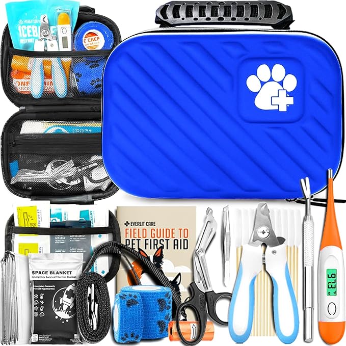 EVERLIT Pet Medic First Aid Kit | Vet-Approved Animal Care Kit with 95 Pcs Medical, Outdoor & Emergency Supplies to Treat Dogs, Cats | Travel-Friendly Compact Bag for Home, Car and Travel (Blue)-PawvioPets
