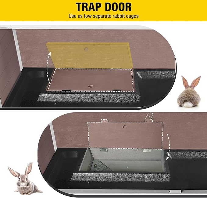 AIVITUVIN Wooden Rabbit Hutch Indoor Outdoor Rabbit Cage with Two Removable Trays Bunny Cage on Wheels Pet House Guinea Pig Cage 2 Story (Brown)-PawvioPets