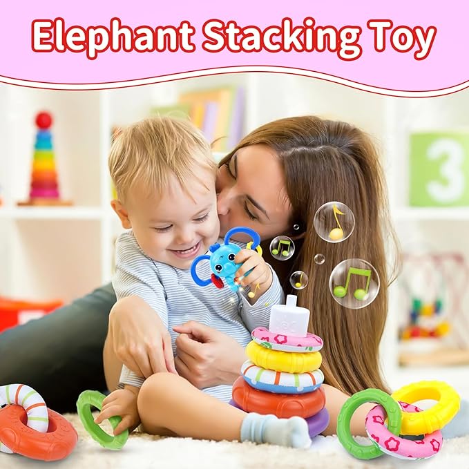 4 in 1 Baby Toy for 6 9 12 18 Month, Learning Toys for Babies 6-12 Months, Baby Busy Cube, Stacking Sorter, Pull String & Piano Xylophone Travel Toy, Birthday Gift for 1 2 Year Old-PawvioPets