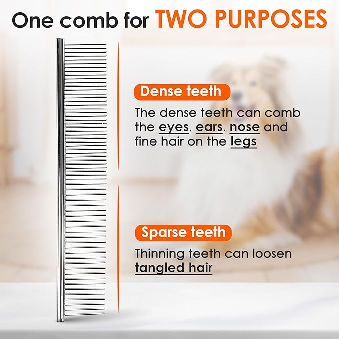 Dog Comb to Remove Tangles and Knots, Cat Comb with Stainless Steel Teeth and Non-Slip Handle, Dog combs for grooming matting for Long Haired Pets (Small)-PawvioPets
