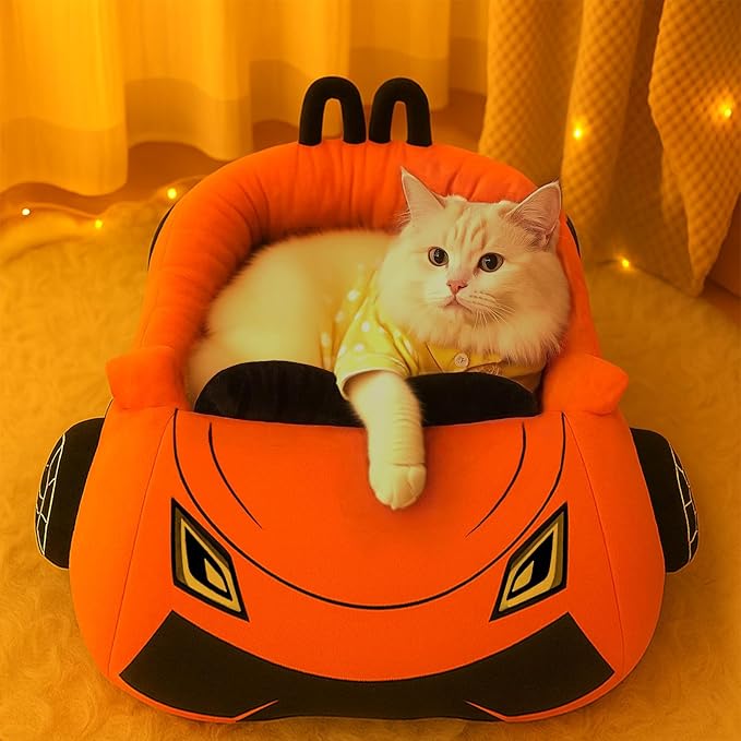 Cute Cat Beds Kitten Beds, Soft Small Dog Beds, Washable Pet Beds for Puppy and Kitty, Funny Supercar Cat Toys, 24 Inch-PawvioPets