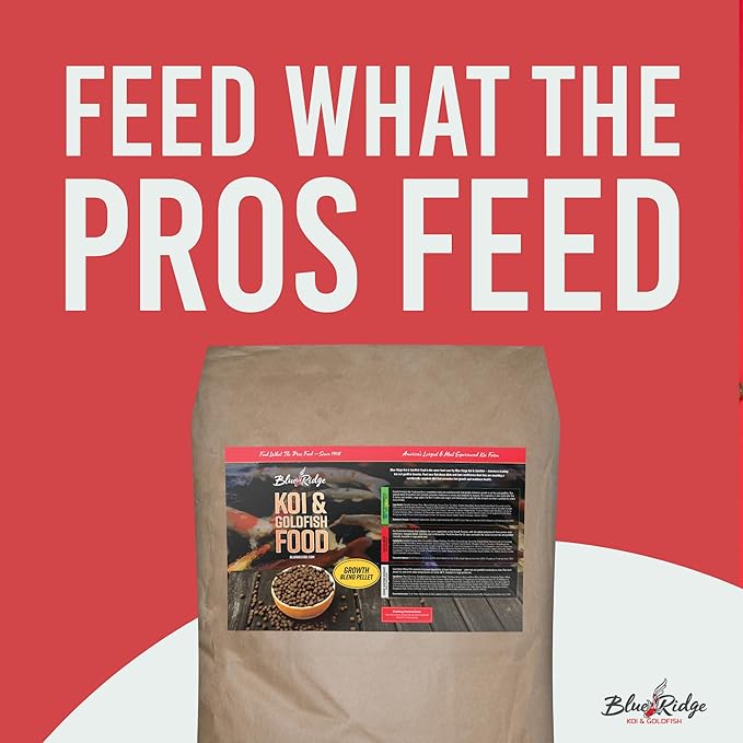 Blue Ridge Koi Fish Food 50lb - Koi Food 3/16” Large and Mini Blend Growth Formula, Goldfish Food, Premium Fish Food for Ponds, Ponds Fish Food, Floating Pond Pellets-PawvioPets