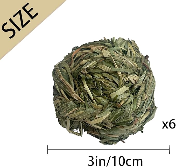6 Pcs Bunny Timothy Grass Ball Natural Chew Toy Woven Chewing Toys Rabbit Molar Small Animals Teeth Grinding Suitable for Hamster Totoro Gerbils Guinea Pig Squirrel-PawvioPets