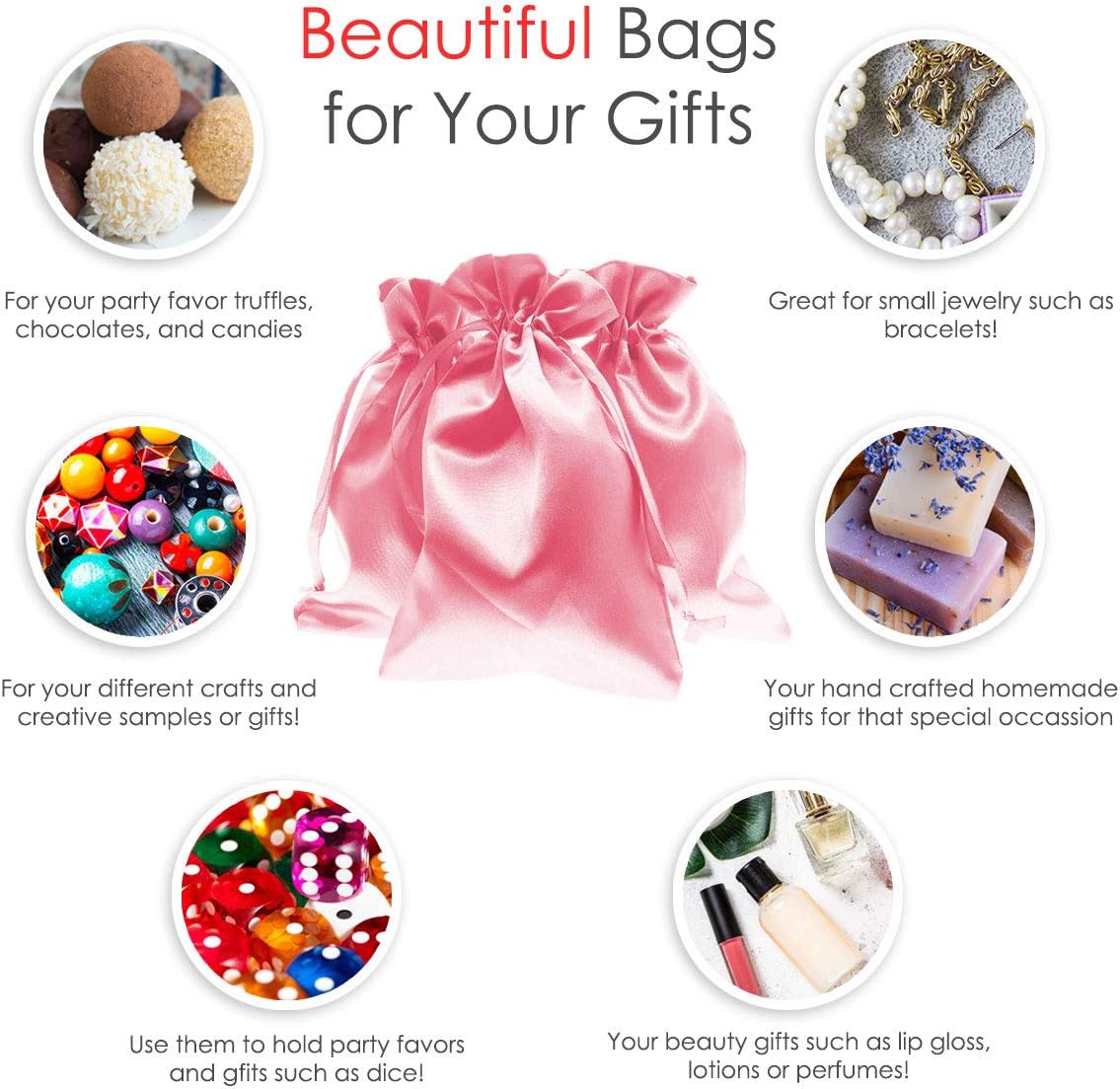 Knitial 4" x 6" Light Pink Satin Gift Bags, Jewelry, Wedding Favor Silky Drawstring Bags Baby Shower Christmas 50 Count