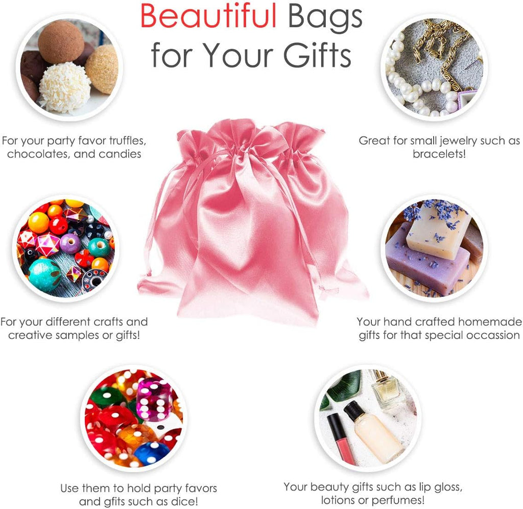 Knitial 6" x 9" Light Pink Satin Gift Bags, Jewelry, Wedding Favor Silky Drawstring Bags Baby Shower Christmas 50 Count