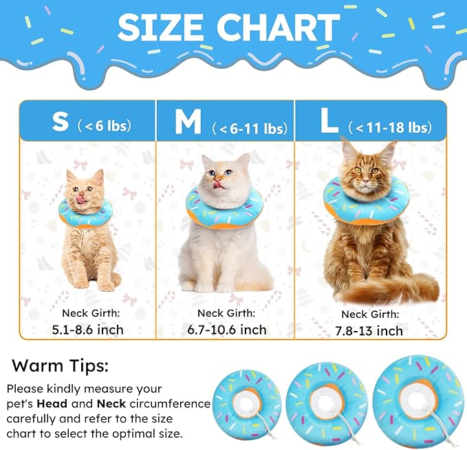 Cat Cone Collar Soft, Cat Recovery Collar for Wound Healing Cute Cat Donut Adjustable Cat Cones to Stop Licking Comfortable Lightweight Neck Elizabethan Collars for Cats Kittens After Surgery-PawvioPets