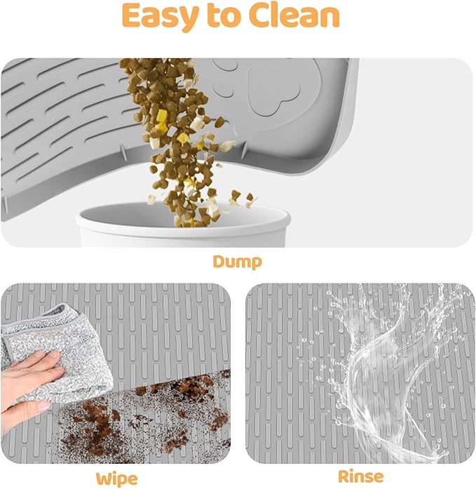 Cat Food Mat, 40" x 28" Extra Large Silicone Pet Feeding Mat with Raised Edge Pet Placemat for Food and Water Bowl Non-Slip, Easy to Clean, Floor Protection (Grey)-PawvioPets