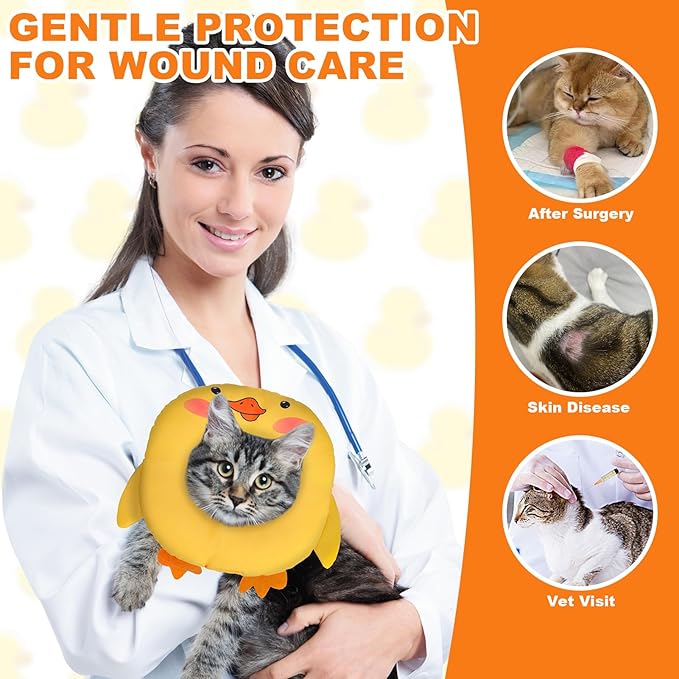 BINGPET Cat Cone Collar Soft,Waterproof Cat Recovery Collar to Stop Licking,Cute Donut Elizabethan e Collar for Cats Kittens Puppies Wound Healing After Surgery(Duck,Small)-PawvioPets
