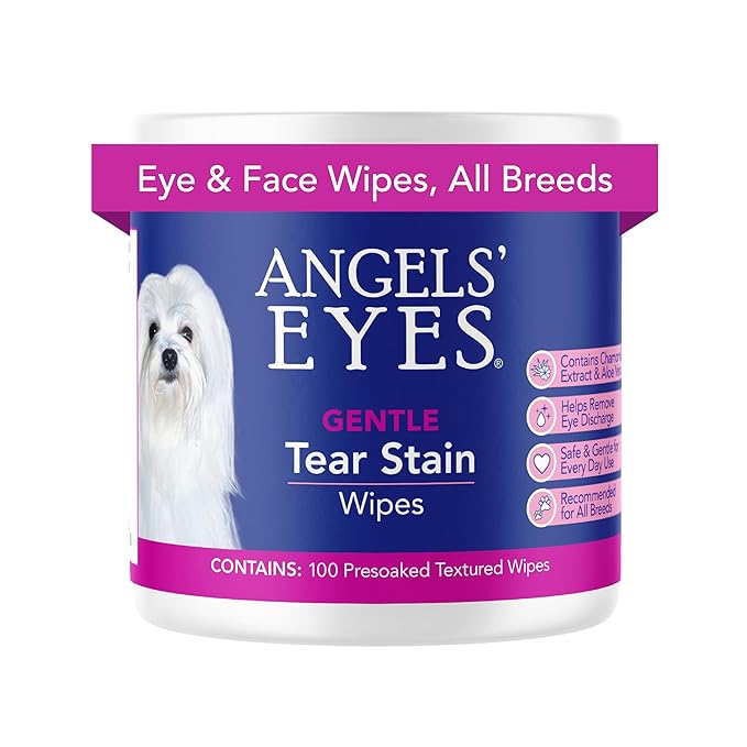 ANGELS' EYES Gentle Tear Stain & Pet Eye Wipes for All Dogs & Cats Textured Grooming Wipes Remove Discharge & Mucus, Reduce Tear Stains, Hypoallergenic with Aloe & Chamomile, 100ct-PawvioPets
