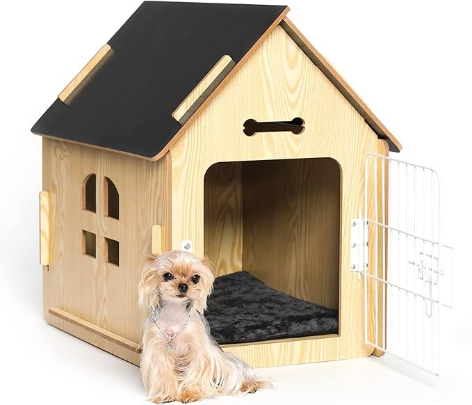Dog House Indoor for Small Dogs or Cats, Cozy Wooden Design, Small Indoor Bed House, with Air Vents and Elevated Floor Warm Dog Cave-PawvioPets