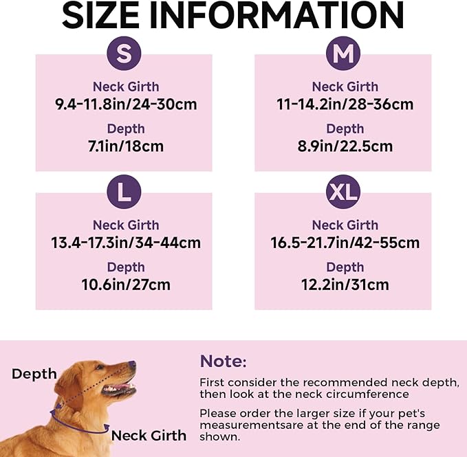 Dog Cone Collar L, Soft Cones for Large Medium Small Dogs,Adjustable Dog Cone Alternative to Stop Licking, Comfy Elizabethan Collar for After Surgery Wound Healing & Hot Spots Purple-PawvioPets