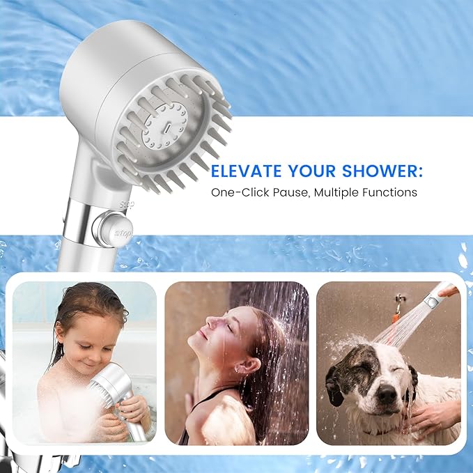 Filtered Shower Head with Handheld, High Pressure 3 Spray Mode Showerhead with 18 Stage Water Softener Filters for Hard Water - Handheld Shower Head-Remove Chlorine-White-PawvioPets