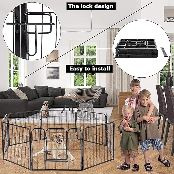 BestPet Dog Playpen Indoor 32 inch 8 Panels Metal Dog Pen Pet Dog Fence Outdoor Exercise Pen with Doors,Pet Puppy Playpen for RV Camping Yard, Black-PawvioPets