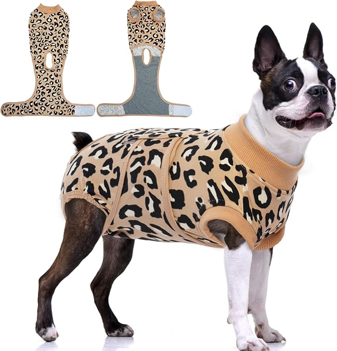 FUAMEY Recovery Suit for Dogs After Surgery,Soft Breathable Dog Bodysuit E-Collar & Cone Alternative Surgical Suit,Male Female Dog Neuter Spay Suits Anti Licking Wounds Onesie Brown Leopard L-PawvioPets