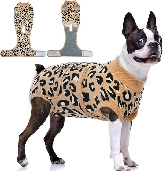 FUAMEY Recovery Suit for Dogs After Surgery,Soft Breathable Dog Bodysuit E-Collar & Cone Alternative Surgical Suit,Male Female Dog Neuter Spay Suits Anti Licking Wounds Onesie Brown Leopard L-PawvioPets