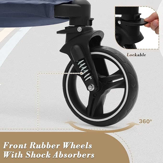 Athena Collection 3 Wheels Pet Stroller Fabric Dog Cart Dog Stroller for Large Dogs 55 Lbs Pet Stroller with Mesh Windows, Zipper Back Pocket, Safety Tether, Angle Adjustable Handlebar, Navy Blue-PawvioPets