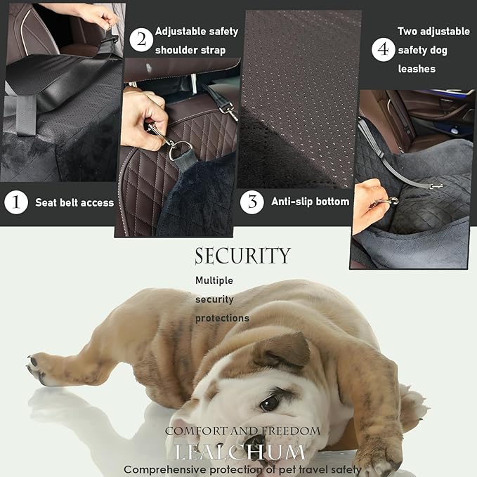 Dog Booster Car Seat for Small/Medium Dogs,Ultra Soft Fabric Filling Memory Foam,Fully Detachable and Washable,Anti-Slip Base,3 Straps Easy to Install(Coffee,Medium)-PawvioPets