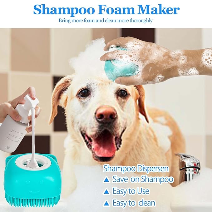 Dog Grooming Brush, Lilpep Pet Shampoo Bath Brush Soothing Massage Rubber Comb with Adjustable Ring Handle for Long Short Haired Dogs and Cats (Blue, set)-PawvioPets