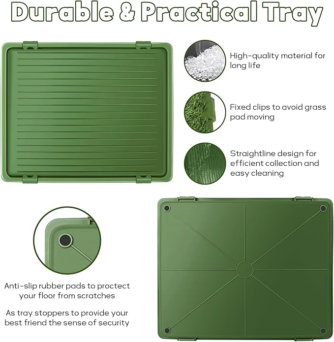Dog Grass Pad with Tray: 3 Pack Grass Pee Pads for Dogs Potty for Puppy Training, Artificial Turf for Dogs with Collection Tray for Indoor /Outdoor /Patio /Balcony, 22"x18" Green-PawvioPets