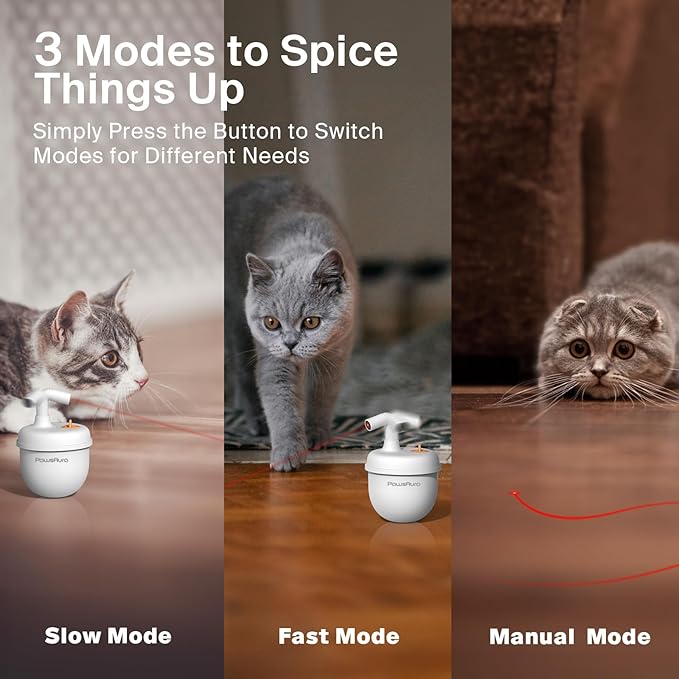 Cat Laser Toys, Automatic Cat Laser Toy Tumbler Design, Rechargeable Cat Laser Pointer 360°Irregular Rotation, 3 Modes Interactive Cat Toy for Indoor Cats of All Ages and Sizes (White)-PawvioPets