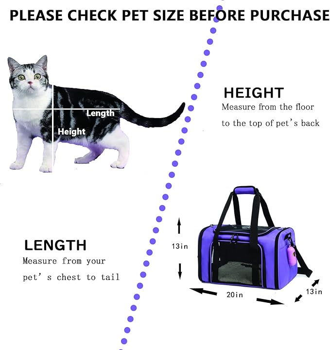 Cat Carrier Dog Carrier Pet Carrier Cat Bags for Small Medium Cats Dogs Puppies of 15 Lbs,of Airline Approved Small Dog Bag Soft Sided,Collapsible Travel Puppy Carrier (Large, Purple)-PawvioPets