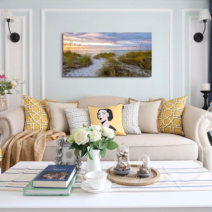 canvas wall art for living room bedroom Wall Decor ocean sand dunes grass Landscape painting Ready to Hang Home Decorations office family bathroom kitchen sea beach canvas art Prints pictures Works-PawvioPets