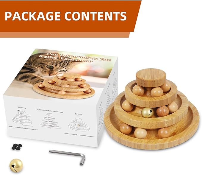 Cat Ball Track Toy,Kitty Toys Roller,3-Level Ball Tower with 9 Removable Balls,Interactive Cat Toy, DIY Circle Fun Toy for Kitten Mental Physical Exercise - Medium Size-PawvioPets