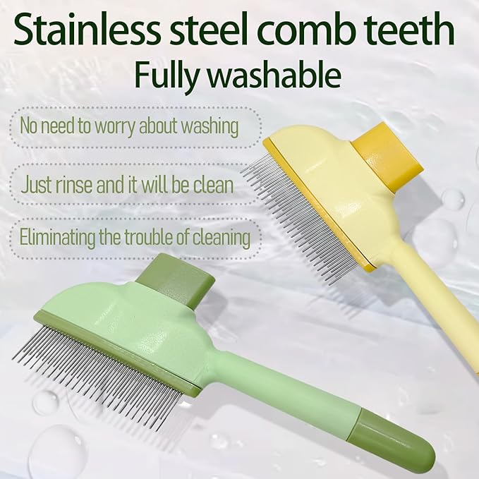 2Pcs Flea Comb for Cats Dogs,Long & Short Stainless Steel Metal Teeth for Shedding and Tangles,Cat Combs for Indoor Cats-PawvioPets