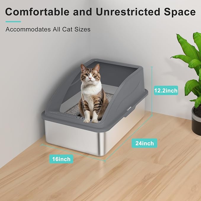 2 Pack Stainless Steel Litter Box | XL Enclosed Cat Litter Boxes with Lid for Big Cats and Multi-Cats | High Sided, Anti-Urine Leakage | Non-Stick Bottom（Multi-Colored）-PawvioPets