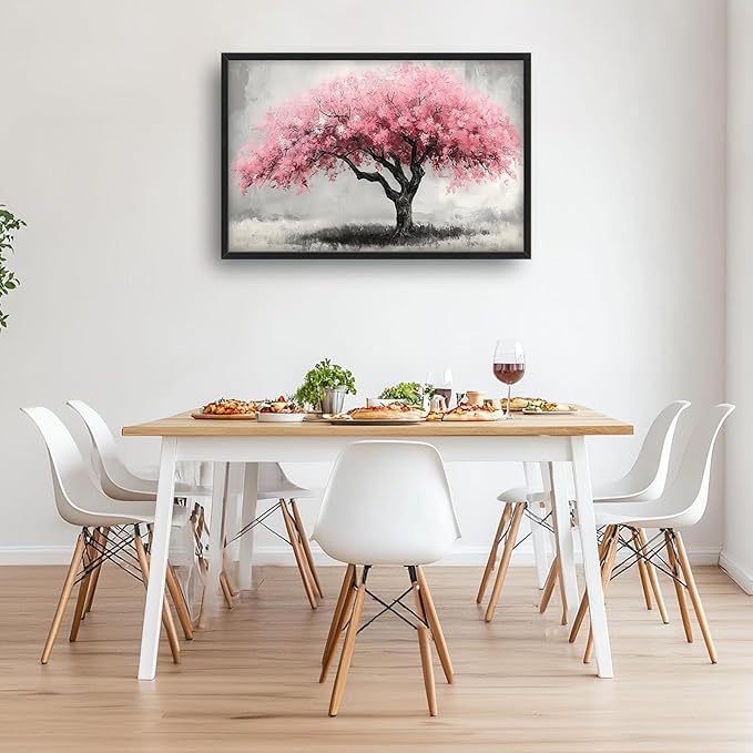 Extra Large Framed Pink Tree Wall Art,Abstract Tree of Life Wall Decor,Pink and Grey Pictures for Living Room,Canvas Print Painting Modern Artwork Bedroom Office Bathroom Home Decor 36L x24W-PawvioPets