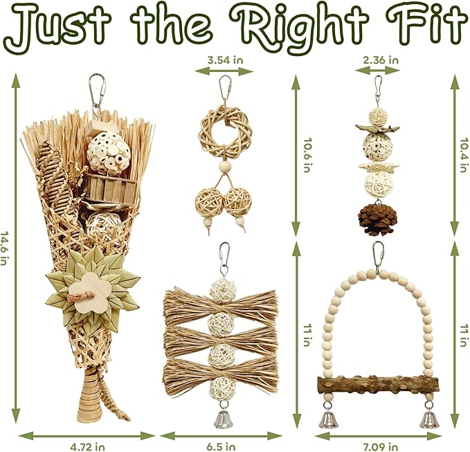 5-Pack Natural Flower Bird Toys – Foraging & Chewing Toys for Parakeets, Cockatiels, Conures & Small Birds – No Plastic, All-Natural Materials-PawvioPets