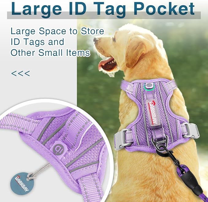 BARKBAY Dog Harness No Pull with ID Tag Pocket - Heavy Duty, Reflective, Easy Control for Large Dogs(Violet Purple,XL)-PawvioPets