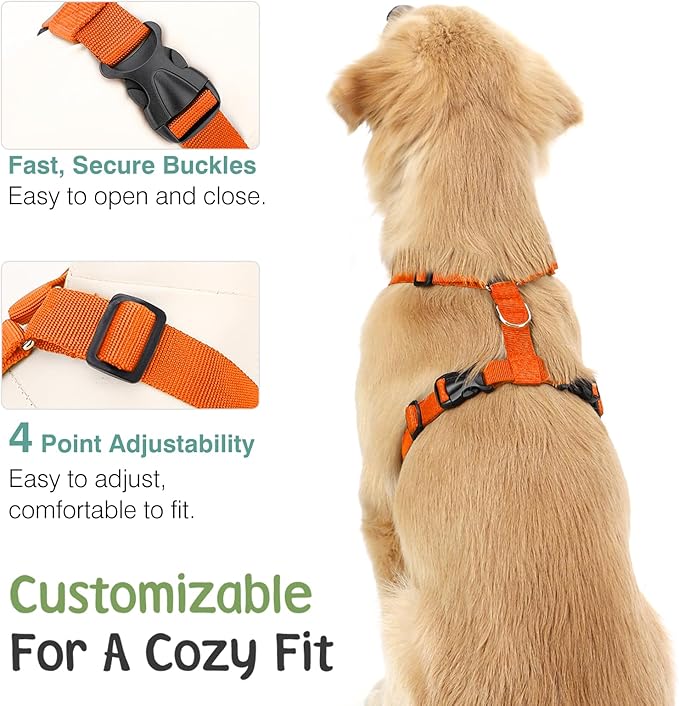 Dog Seat Belt, Safety Vest Dog Car Harness with Adjustable Buckle Dog Seat Belt for Vehicle Nylon Pet Safety Seat Belts Heavy Duty(L, Orange)-PawvioPets