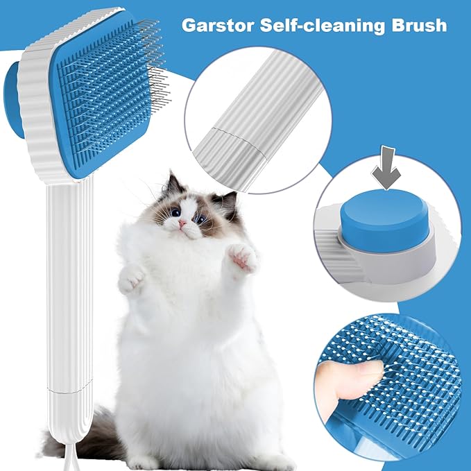 Cat brush, Cat Brush for Long or Short Haired Cats, Remove Loose Fur and Mats, Rounded Pins Reduces Painful Pulling, Not for Tangle and Curly Fur, Azure-PawvioPets