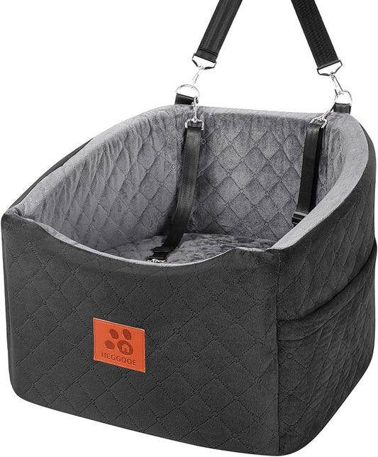 Dog Car Seat for Small Medium Dogs, Memory Foam Booster Car Seat for Dogs up to 35 lbs, Elevated Pet Car Seat with Washable Removable Cover and Storage Pockets (Black/Gray)-PawvioPets