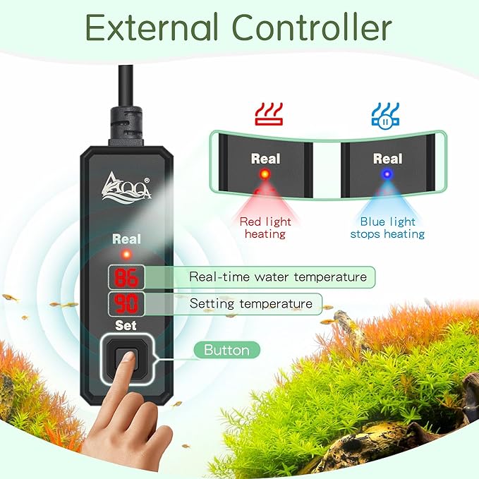 AQQA Fish Tank Heater,Aquarium Heater 50W 150W 250W 400W 500W 800W for 3-220 Gal,Set Temperature 59℉-93℉ Temperature Accuracy,Out of Water or High Temperature Automatic Power Off (150W to 15-30 gal)-PawvioPets