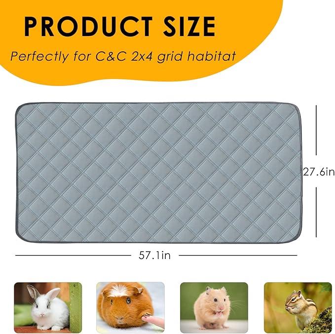 2 Pack Guinea Pig Cage Liners for C&C 2x4 Habitat Washable Guinea Pig Bedding Super Absorbent | Waterproof | Non Slip| Reusable Guinea Pig Pee Pads for Small Animals Cages - 57.1" x 27.6"-PawvioPets