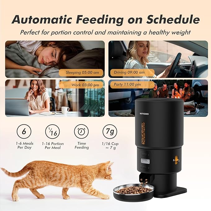 Automatic Cat Feeder - 5L Anti-Clog Cat Food Dispenser with Freshness Preservation, 1-6 Meals/Day, Programmable Portions, 10s Voice, 180-Day Battery Life, Auto Pet Feeder for Multi Cats and Dogs-PawvioPets