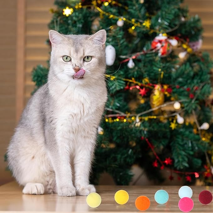60 Pcs Cat Toy Balls 1-inch Colorful Cat Pom Pom Balls Soft Interactive Cat Balls Cat Play Toy Cat Exercise Toys Cats Interactive Playing Quiet Ball Fuzzy Kitten Ball for Cat Pet-PawvioPets
