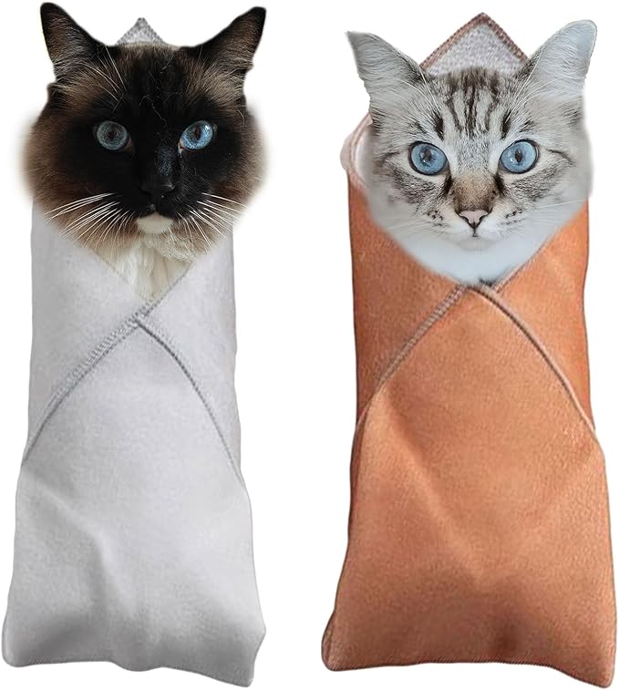 2PCS Cat Wrap for Cutting Nails, 21x21in Self-Adherent Pet Cat Grooming Wrap for Medicine, Nail Clipping, Teeth Brushing, Ear Cleaning | Anti-Escape Anti-Bite Anti-Scratch (Solid)-PawvioPets